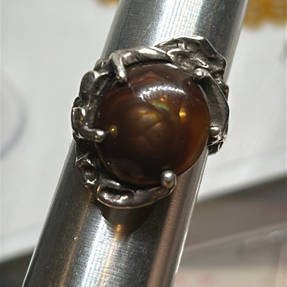 Artisan Brutalist Fire Agate Ring - image 3